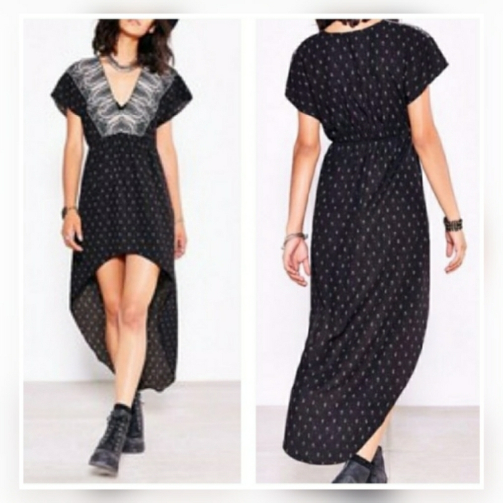 Urban Outfitters Ecote high low black printed boho dress